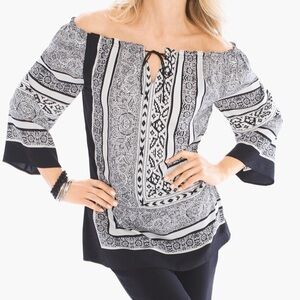 Chico’s Tribal Ribbons Off The Shoulder Lightweight Blouse